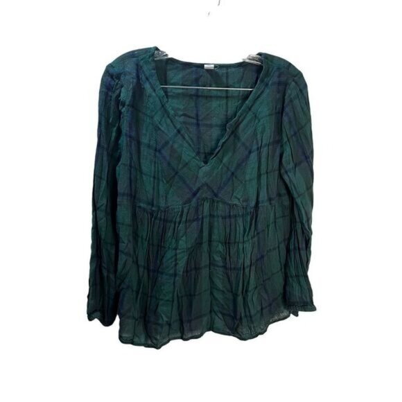 Old Navy Women V-neck Long Sleeve Plaid Top Green‎ Small - Picture 2 of 5